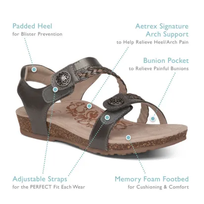 Aetrex Jillian Braided Quarter Strap Ivory Sandal SC362