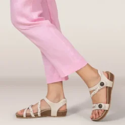 Aetrex Jillian Braided Quarter Strap Ivory Sandal SC362