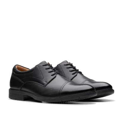 Clarks Eldridge Cap Black Leather Dress Shoe