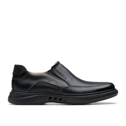 Clarks Men's Un Briley Step Black Leather Slip-On